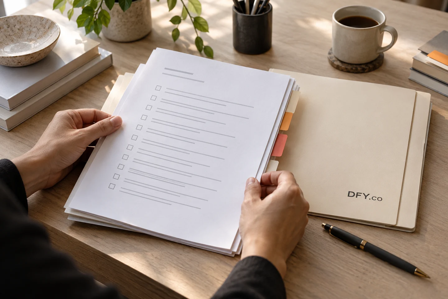 DFY.co finished materials and a delivery checklist